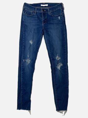 Levis 710 Super Skinny Jeans Women 27 Distressed Rip Raw Hem Medium Wash Stretch